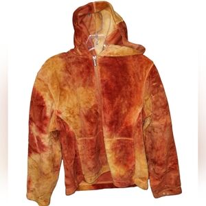 Vtg 90s Tsunami Hoodie Jacket M Orange Tie Dye Faux Fur Zip Up Nwot